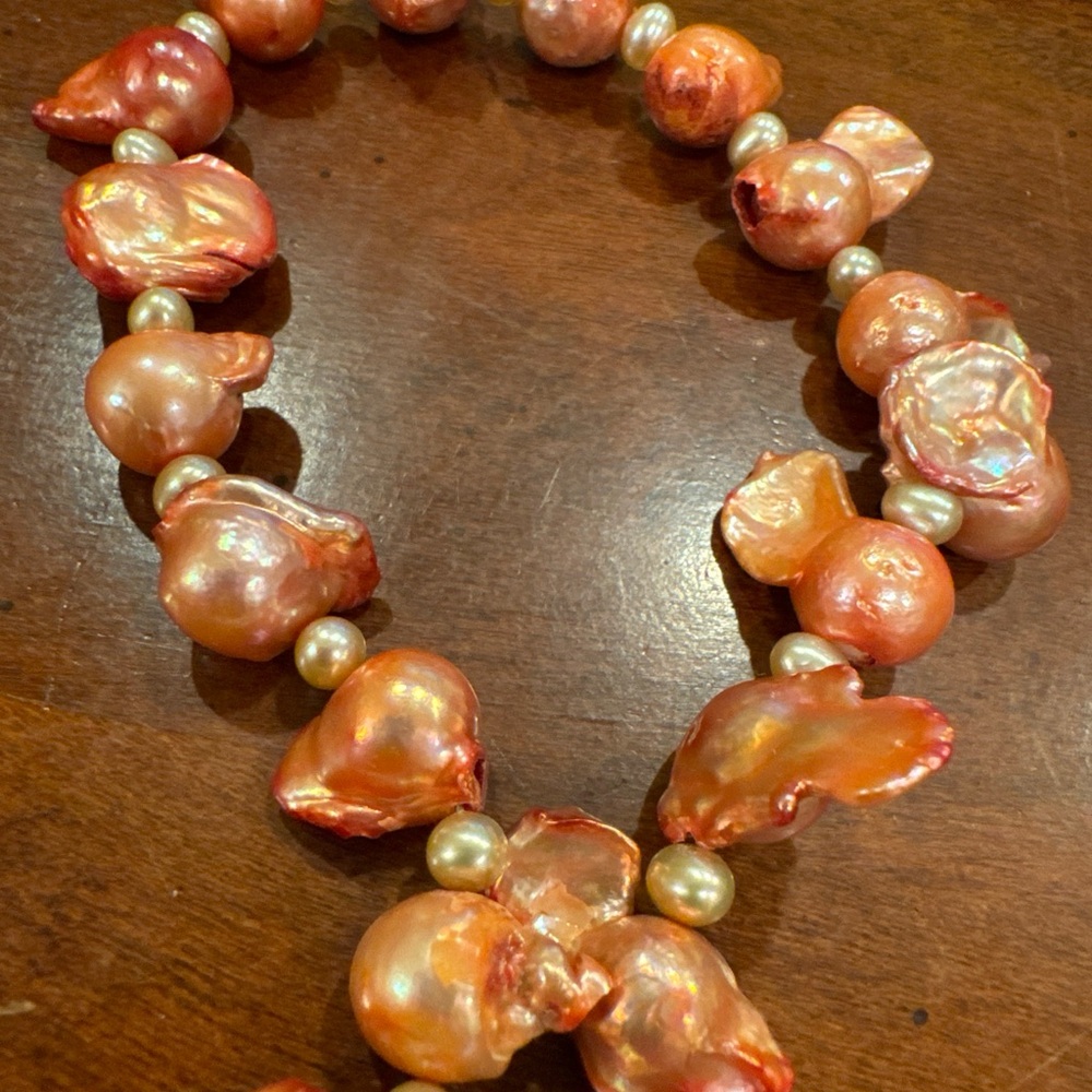 Fireball Baroque Cultured Pearl Necklace Sterling Silver Pearls Fine Jewelry 925
